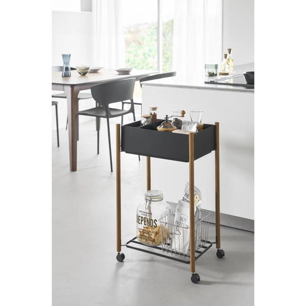 【RIN】小物トレー付き下段が棚の収納ワゴン 2段 リン ブラウン