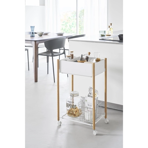 【RIN】小物トレー付き下段が棚の収納ワゴン 2段 リン ナチュラル