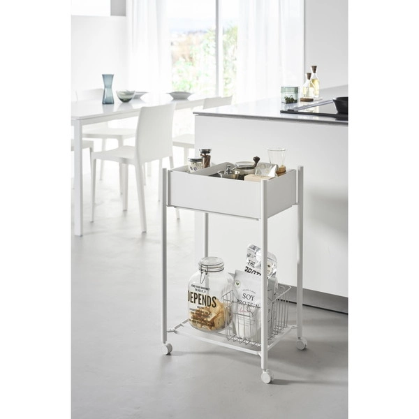 【tower】小物トレー付き下段が棚の収納ワゴン 2段 タワー ホワイト