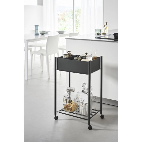 【tower】小物トレー付き下段が棚の収納ワゴン 2段 タワー ブラック