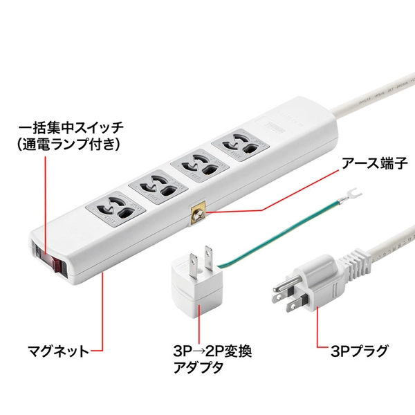 電源タップ (3P・4個口・3m) TAP-34MG-3