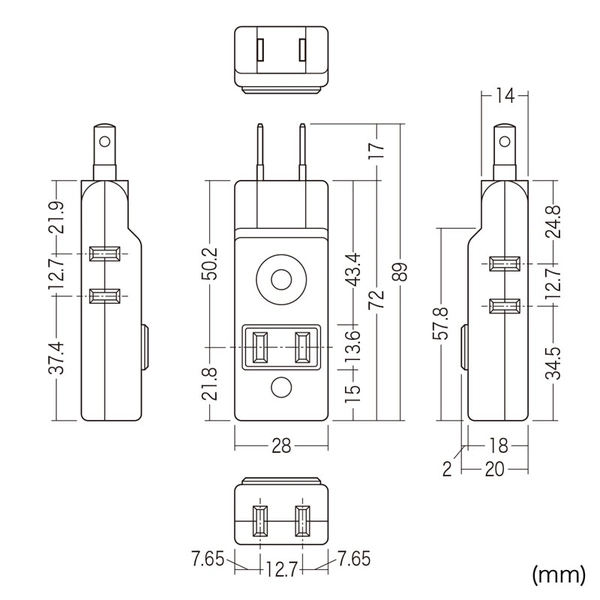 スイングミニタップ (2P・4個口・ホワイト) TAP-AC10W