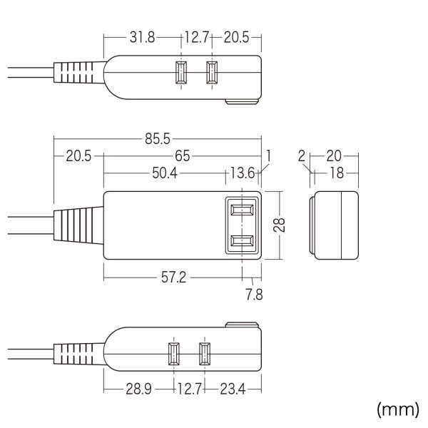 マイクロタップ 3個口 0.5m ホワイト TAP-M705W