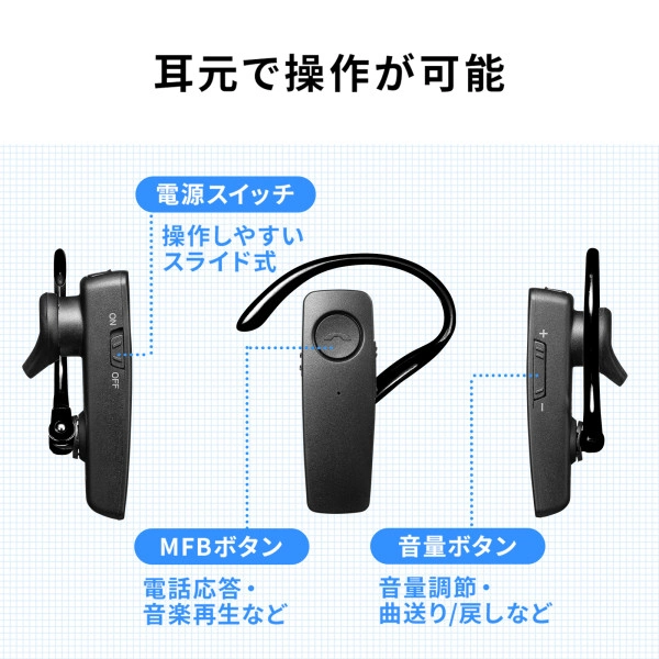 防水Bluetooth片耳ヘッドセット MM-BTMH41WBKN