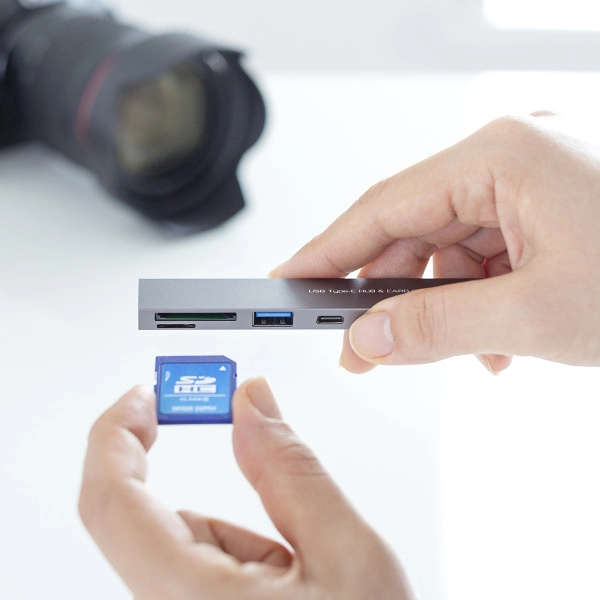 USB 5Gbps 3ポート スリム ハブ(カードリーダー付き・Type-C接続) USB-3TCHC22MS