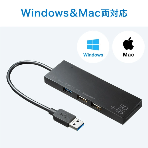 USB3.1+2.0コンボハブ　カードリーダー付き（ホワイト） USB-3HC316WN