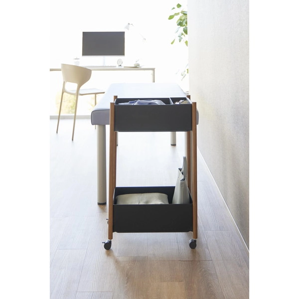 【RIN】小物トレー付き収納ワゴン 2段 リン ブラウン