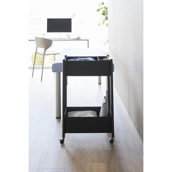 【tower】小物トレー付き収納ワゴン 2段 タワー ブラック