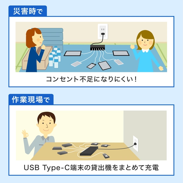 USB Type-C充電器 (6ポート・合計18A・高耐久タイプ) ACA-IP81