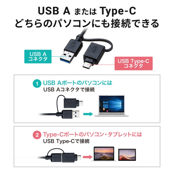 Type-C・USB A接続デュアルHDMIドッキングステーション USB-CVDK7