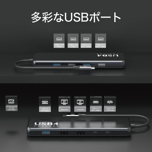 Feeltek ポータブル 10-in-1 USB4 Type-C ハブ HCM010AP2F