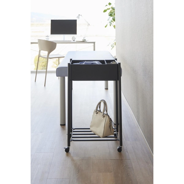 【tower】小物トレー付き下段が棚の収納ワゴン 2段 タワー ブラック