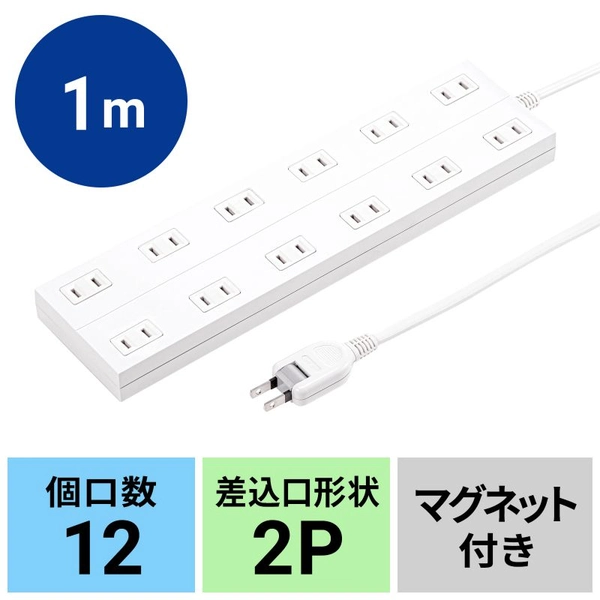 電源タップ (2P・12個口・1m) TAP-2312-1W