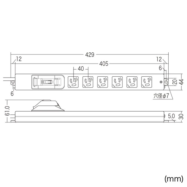 漏電ブレーカータップ (3P・6個口・1m) TAP-BR36LN-1