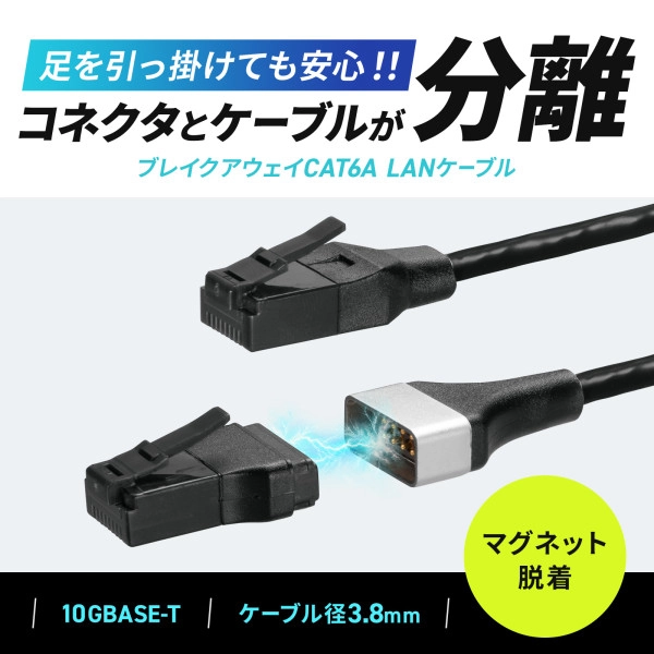 ブレイクアウェイCAT6A LANケーブル(マグネット、スリム) KB-SL6ABA-02BK