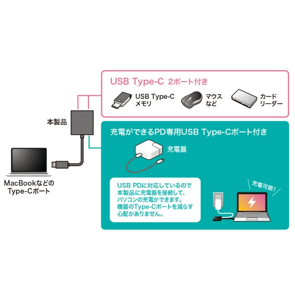 USB Type-C　ハブ（C×2） USB-3TCP12BK