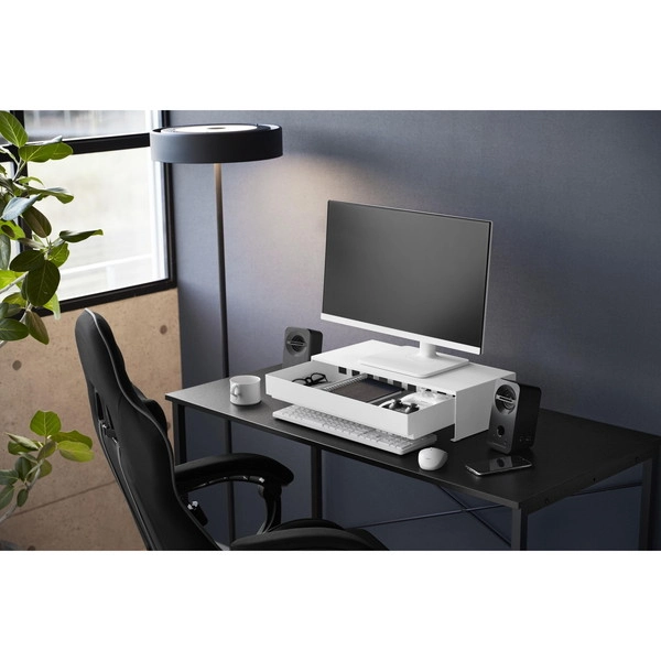 【tower】ゲームコントローラーも入る引き出し付きモニター台 タワー ホワイト