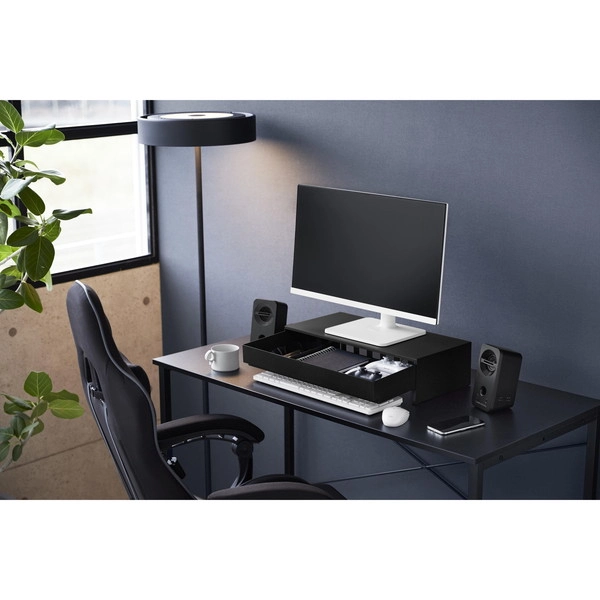 【tower】ゲームコントローラーも入る引き出し付きモニター台 タワー ブラック