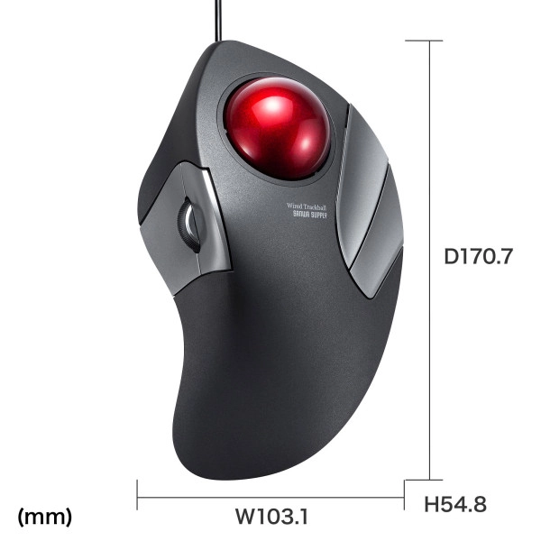 有線トラックボール(静音・5ボタン・人差し指/中指操作タイプ) MA-TB181BK