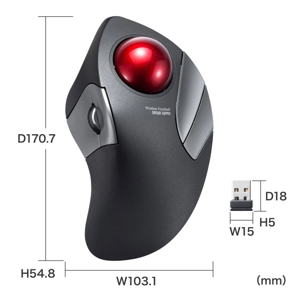 ワイヤレストラックボール(静音・5ボタン・人差し指/中指操作タイプ) MA-WTB182BK