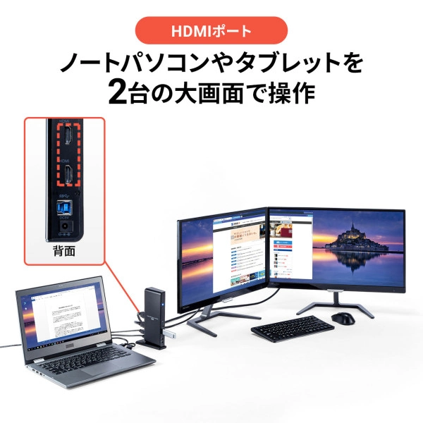 Type-C・USB A接続デュアルHDMIドッキングステーション USB-CVDK7