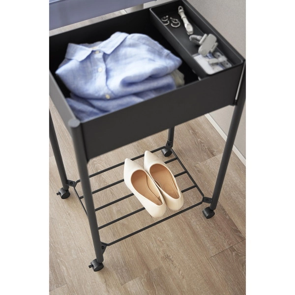 【tower】小物トレー付き下段が棚の収納ワゴン 2段 タワー ブラック
