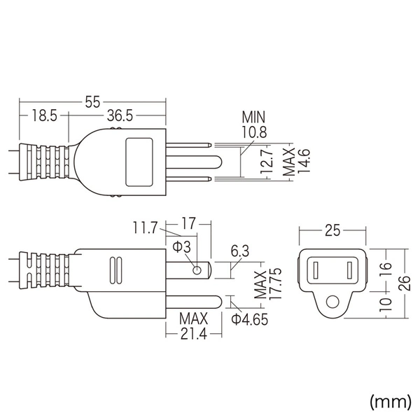 電源タップ (3P・7個口・3m) TAP-F37-3