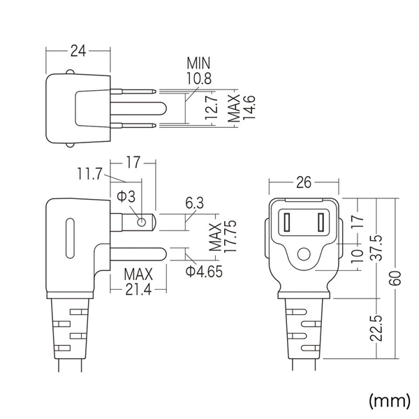 工事物件タップ (3P・2個口・1m) TAP-K2L-1