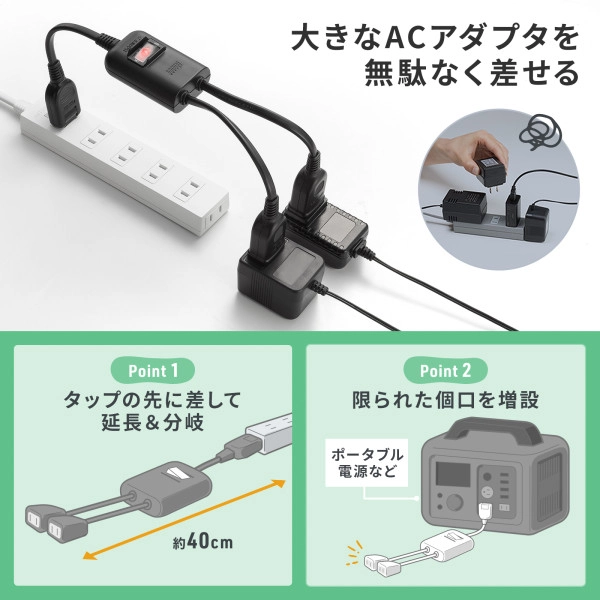 一括集中スイッチ付き電源延長コード ブラック TAP-EX2SWBK