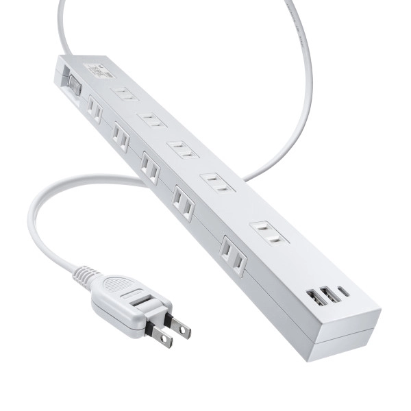 雷タップ 10個口+USB-A+Type-C(PD20W) ホワイト TAP-SP2110NUC-1W