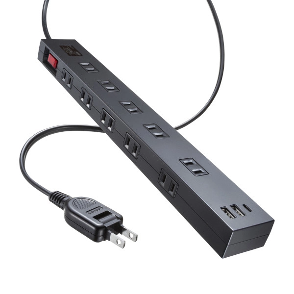 雷タップ 10個口+USB-A+Type-C(PD20W) ブラック TAP-SP2110NUC-3BK