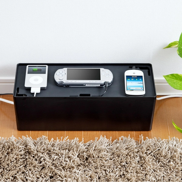 ケーブル＆タップ収納ボックス（Lサイズ・ブラック） CB-BOXP3BKN2