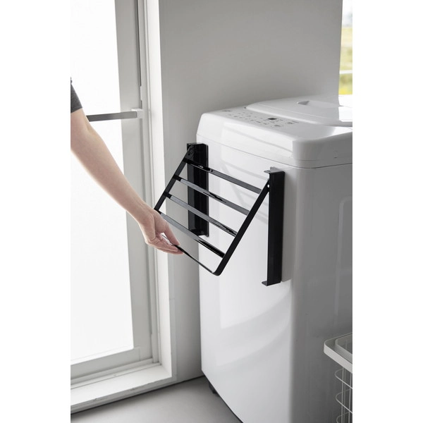 【tower】使いやすい高さに開くマグネット洗濯機横折り畳み棚 タワー ブラック