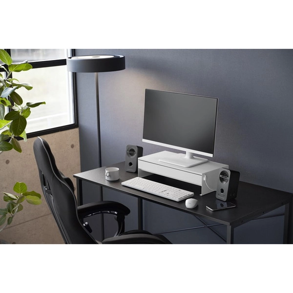 【tower】ゲームコントローラーも入る引き出し付きモニター台 タワー ホワイト