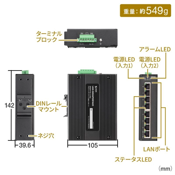 産業用ギガビット対応PoEスイッチングハブ (IEEE802.3at/8ポート) LAN-GIGAPOEFA83