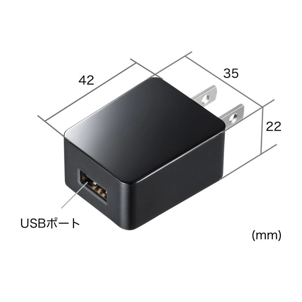 USB充電器 (1A・高耐久タイプ・ブラック) ACA-IP49BKN