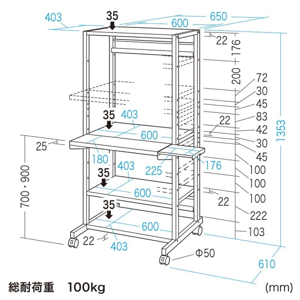 RoHS10対応パソコンラック (W650×D610mm) RAC-505