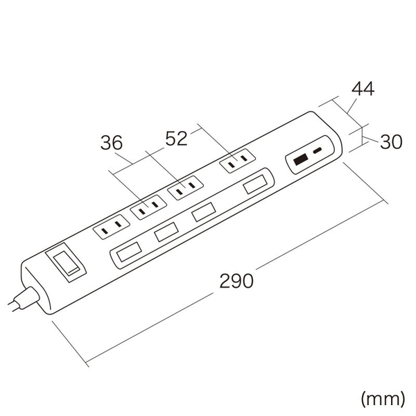 節電タップ (2P・4個口・1m・ブラック) TAP-B107UC-1BK