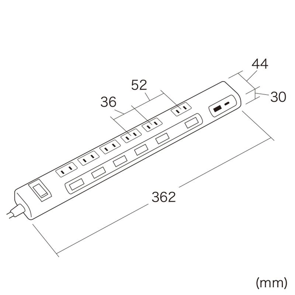 節電タップ (2P・6個口・1m・ブラック) TAP-B108UC-1BK