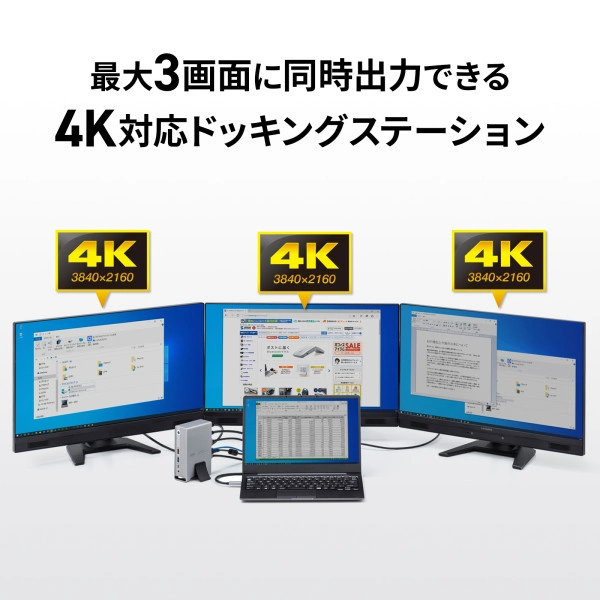 USB Type-Cドッキングステーション（4K×3画面出力対応） USB-CVDK10