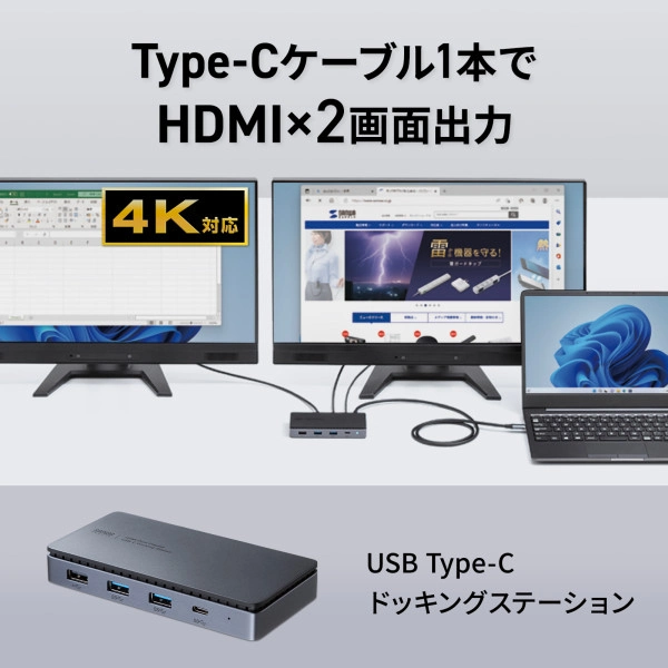 USB Type-Cドッキングステーション（HDMI×2画面出力対応） USB