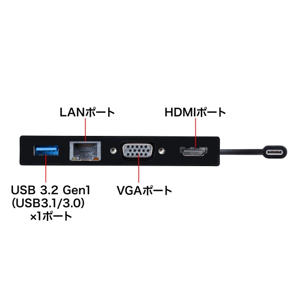 USB Type-Cモバイルドッキングステーション（USB3.2 Gen1・LAN・HDMI・VGA） USB-3TCH30BK