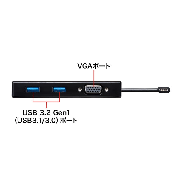 VGA付USB Type-Cハブ USB-3TCV1BK
