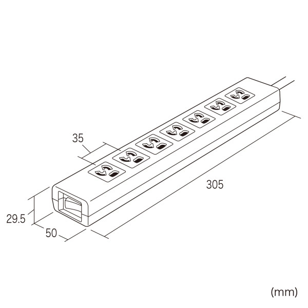 抜け止めシャッタータップ(3P・7個口・3m) TAP-F37SH-3K