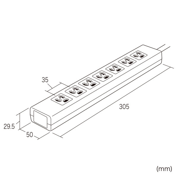 抜け止めシャッタータップ(3P・7個口・3m) TAP-F37SH-3R