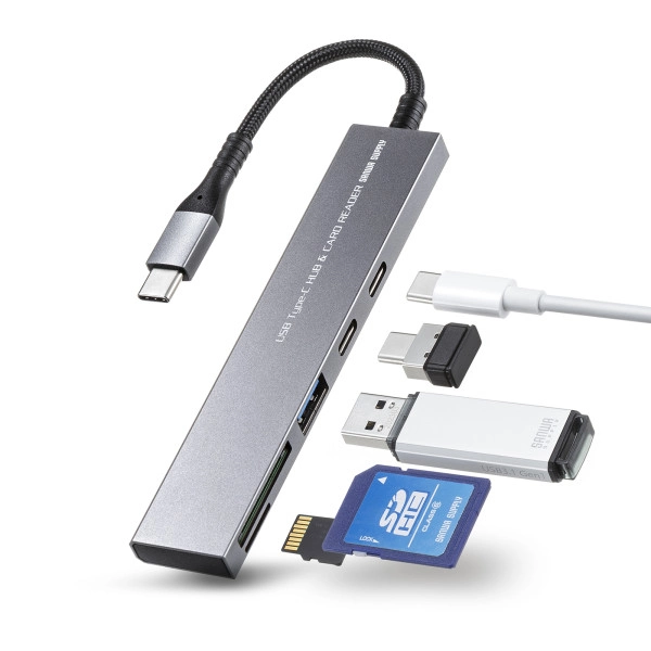 USB 5Gbps 3ポート スリム ハブ(カードリーダー付き・Type-C接続) USB-3TCHC22MS