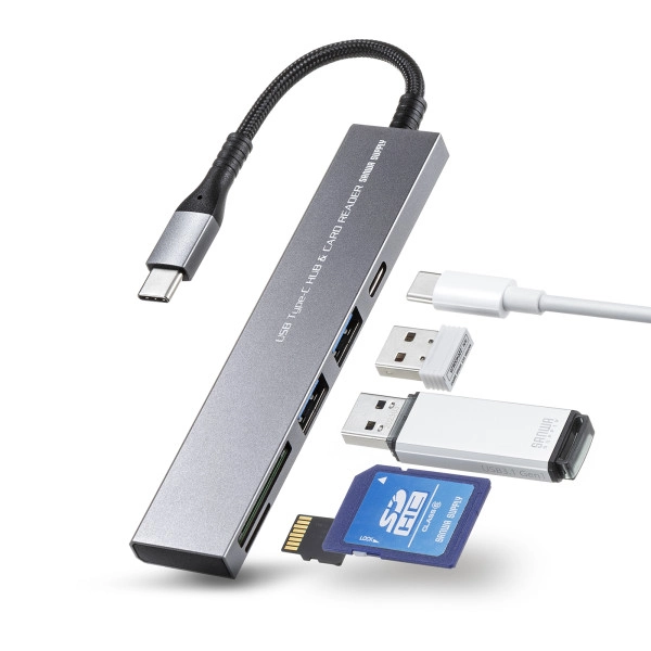 USB 5Gbps 3ポート スリム ハブ（カードリーダー付き・Type-C接続） USB-3TCHC21MS
