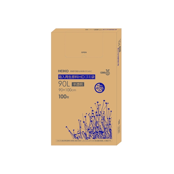 【HEIKO】箱入再生原料HDゴミ袋 90L 半透明 100枚