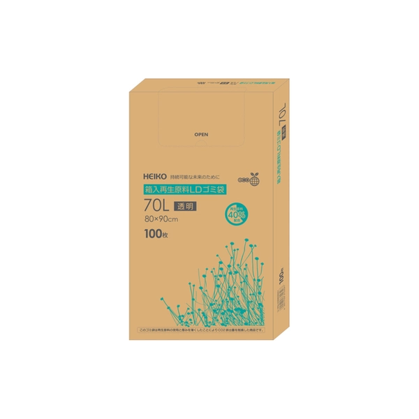 【HEIKO】箱入再生原料LDゴミ袋 70L 透明 100枚