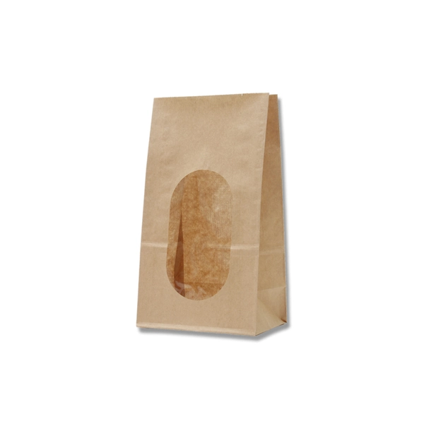 【HEIKO】紙袋 窓付袋(内側ラミネート) No.4 未晒無地 50枚